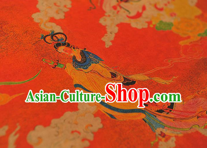 Chinese Traditional Lingbo Fairy Pattern Dress Fabric Silk Cloth Cheongsam Red Gambiered Guangdong Gauze