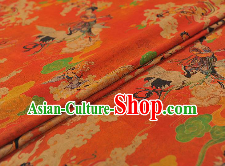 Chinese Traditional Lingbo Fairy Pattern Dress Fabric Silk Cloth Cheongsam Red Gambiered Guangdong Gauze