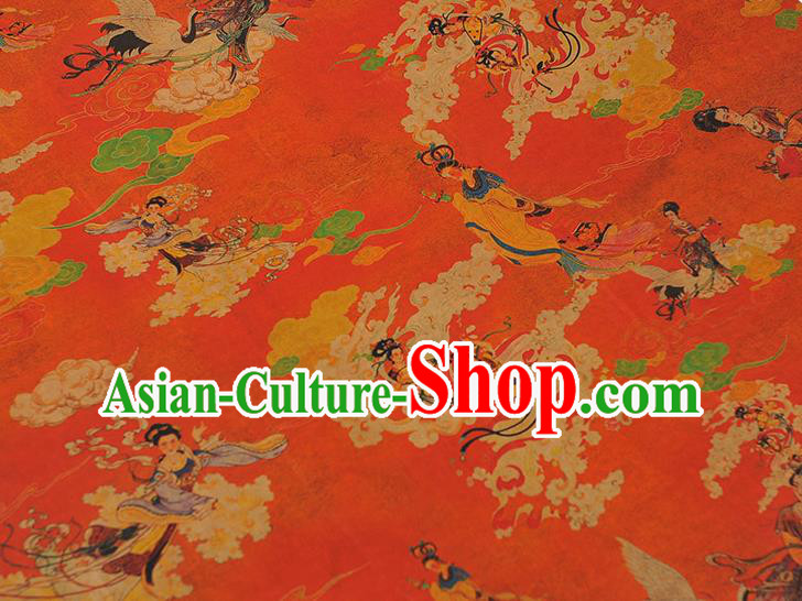 Chinese Traditional Lingbo Fairy Pattern Dress Fabric Silk Cloth Cheongsam Red Gambiered Guangdong Gauze