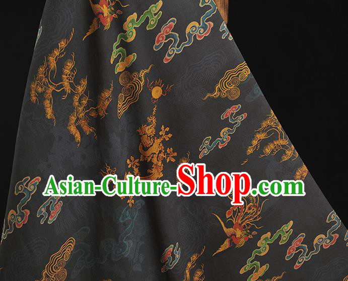 Chinese Cheongsam Silk Cloth Black Gambiered Guangdong Gauze Traditional Dragon Phoenix Pattern Dress Fabric