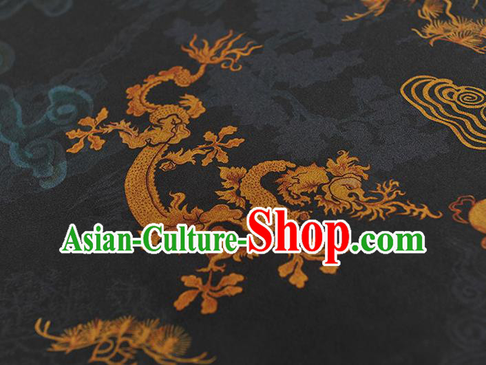 Chinese Cheongsam Silk Cloth Black Gambiered Guangdong Gauze Traditional Dragon Phoenix Pattern Dress Fabric