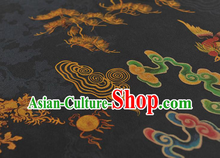 Chinese Cheongsam Silk Cloth Black Gambiered Guangdong Gauze Traditional Dragon Phoenix Pattern Dress Fabric