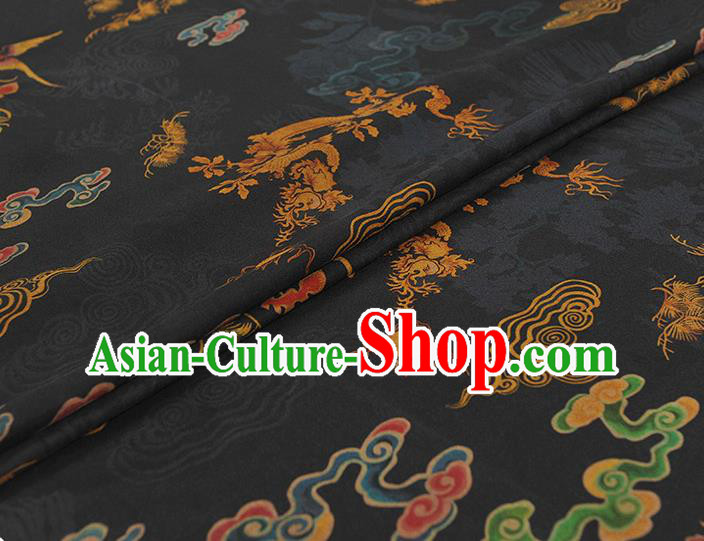 Chinese Cheongsam Silk Cloth Black Gambiered Guangdong Gauze Traditional Dragon Phoenix Pattern Dress Fabric
