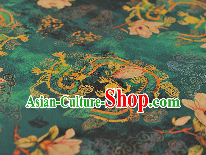Chinese Traditional Mangnolia Pattern Dress Fabric Cheongsam Silk Cloth Green Gambiered Guangdong Gauze