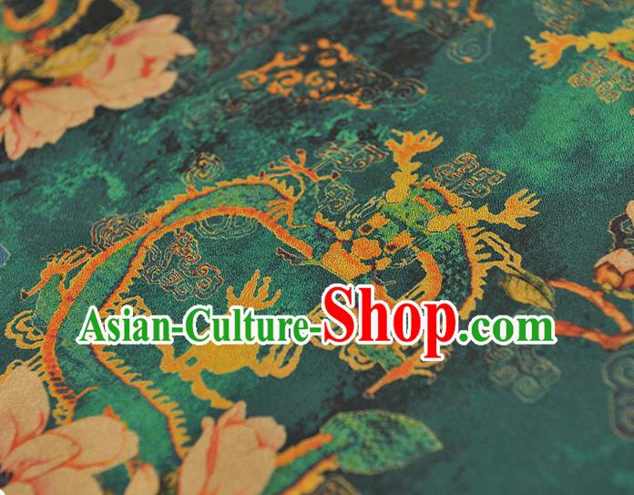 Chinese Traditional Mangnolia Pattern Dress Fabric Cheongsam Silk Cloth Green Gambiered Guangdong Gauze
