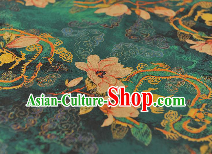 Chinese Traditional Mangnolia Pattern Dress Fabric Cheongsam Silk Cloth Green Gambiered Guangdong Gauze