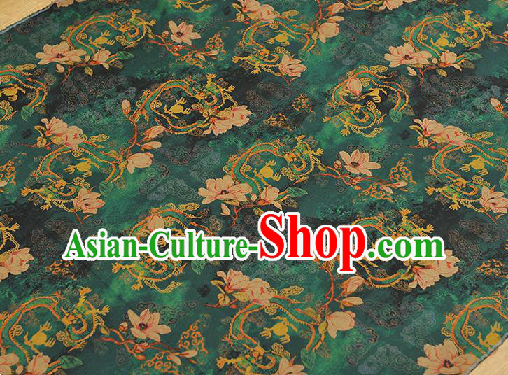Chinese Traditional Mangnolia Pattern Dress Fabric Cheongsam Silk Cloth Green Gambiered Guangdong Gauze
