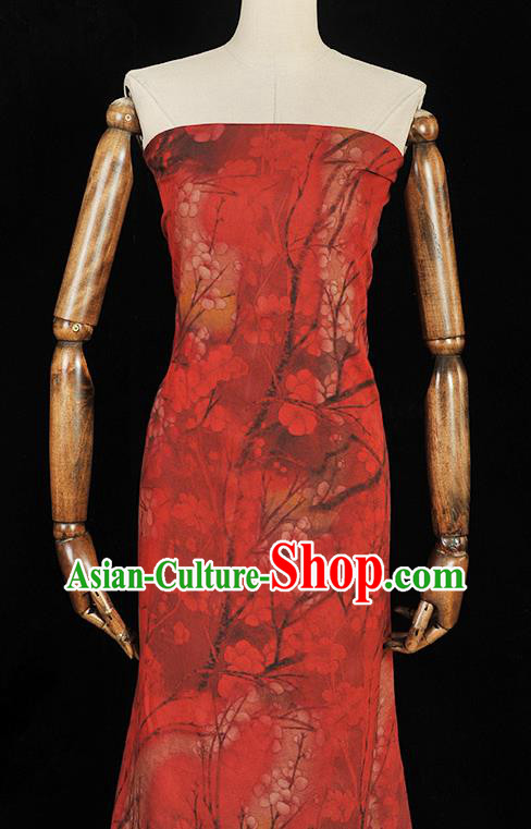 Chinese Traditional Plum Blossom Pattern Dress Fabric Cheongsam Silk Cloth Tang Suit Red Gambiered Guangdong Gauze