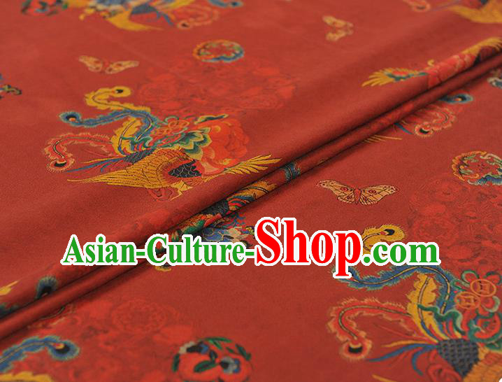 Chinese Red Gambiered Guangdong Gauze Traditional Phoenix Pattern Wedding Dress Fabric Cheongsam Silk Cloth
