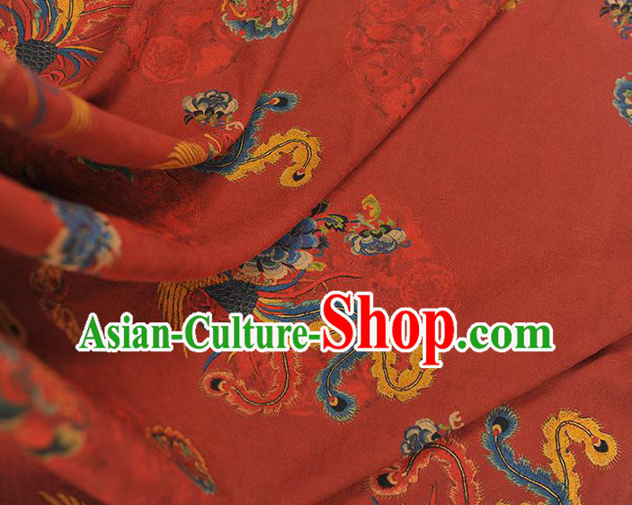 Chinese Red Gambiered Guangdong Gauze Traditional Phoenix Pattern Wedding Dress Fabric Cheongsam Silk Cloth