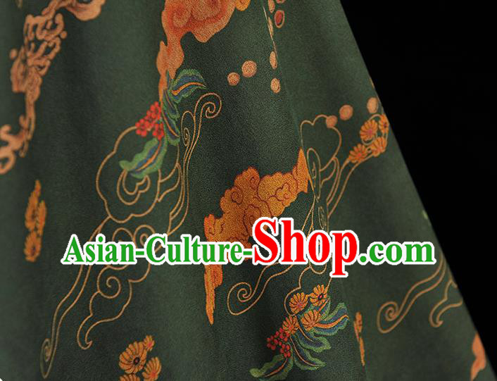 Chinese Cheongsam Silk Cloth Atrovirens Gambiered Guangdong Gauze Traditional Clouds Pattern Dress Fabric