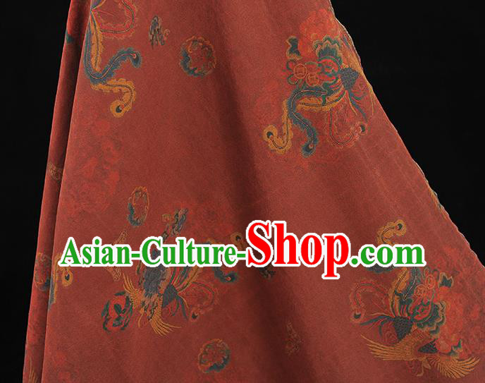 Chinese Traditional Phoenix Pattern Dress Fabric Cheongsam Silk Cloth Wine Red Gambiered Guangdong Gauze