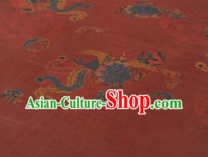 Chinese Traditional Phoenix Pattern Dress Fabric Cheongsam Silk Cloth Wine Red Gambiered Guangdong Gauze