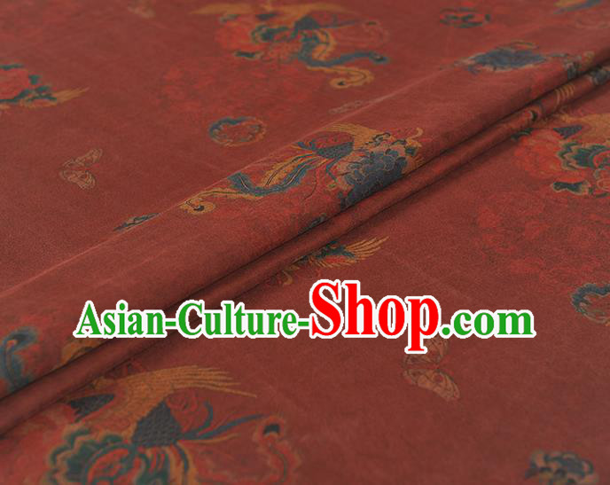 Chinese Traditional Phoenix Pattern Dress Fabric Cheongsam Silk Cloth Wine Red Gambiered Guangdong Gauze