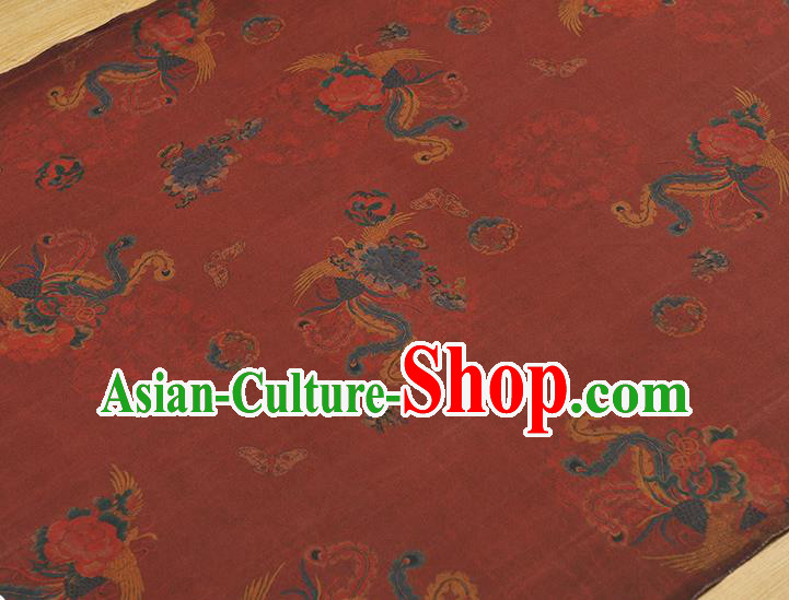 Chinese Traditional Phoenix Pattern Dress Fabric Cheongsam Silk Cloth Wine Red Gambiered Guangdong Gauze