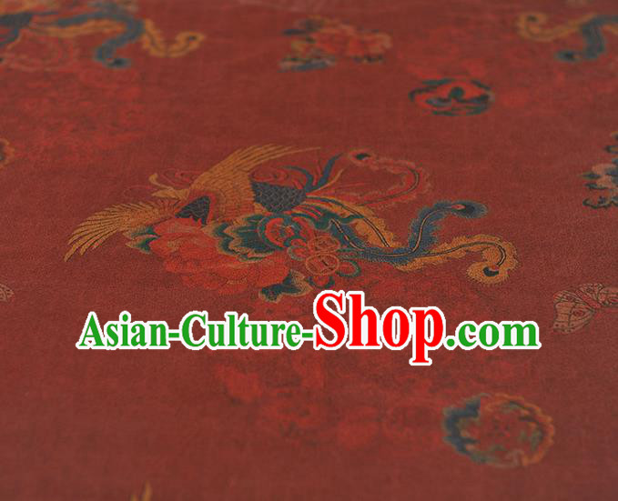 Chinese Traditional Phoenix Pattern Dress Fabric Cheongsam Silk Cloth Wine Red Gambiered Guangdong Gauze