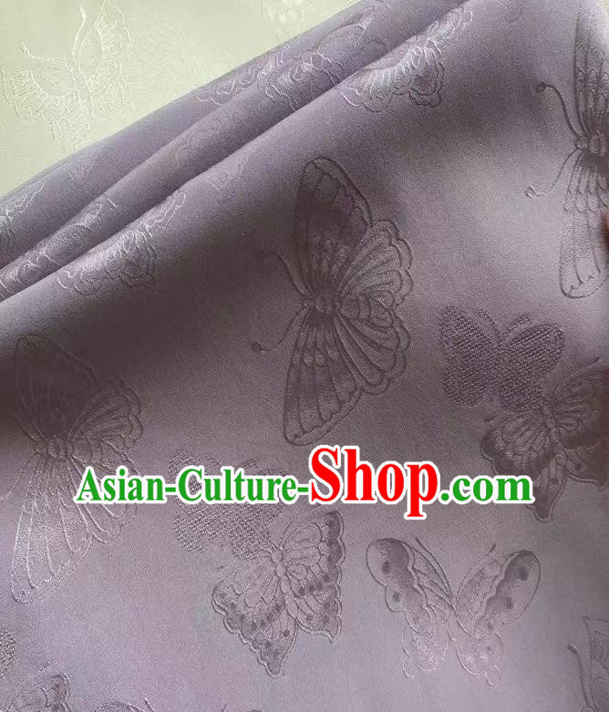 Chinese Traditional Cheongsam Jacquard Drapery Silk Fabric Classical Butterfly Pattern Brocade Lilac Satin Cloth