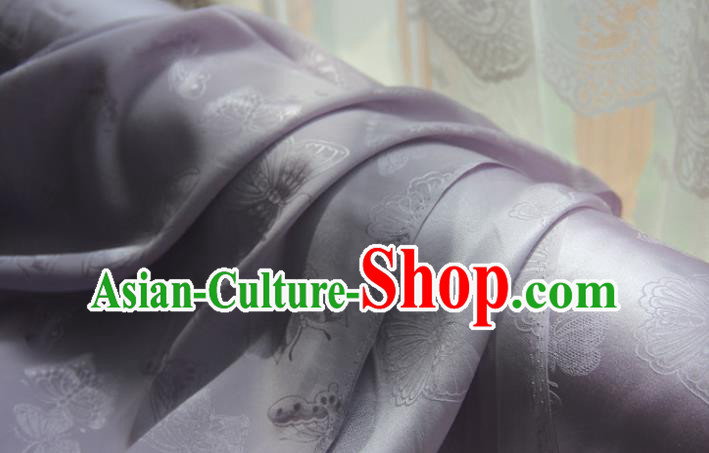 Chinese Traditional Cheongsam Jacquard Drapery Silk Fabric Classical Butterfly Pattern Brocade Lilac Satin Cloth