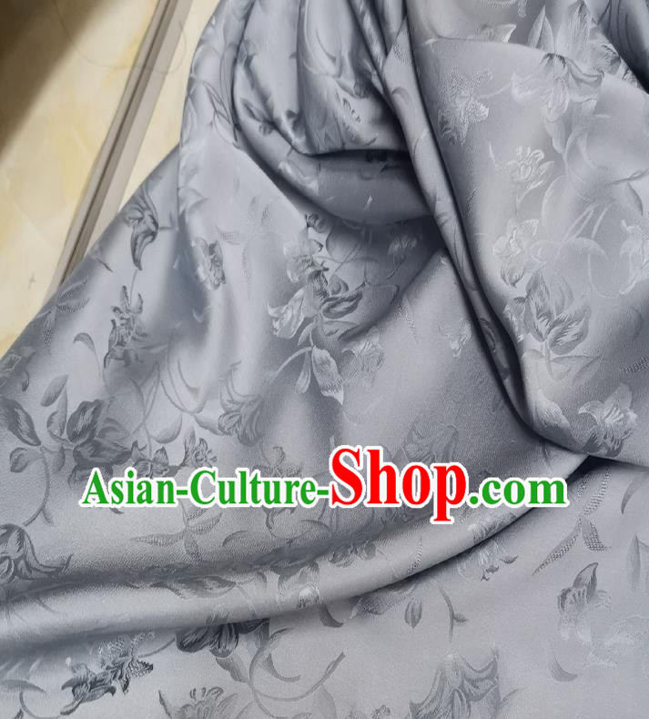 Chinese Grey Satin Cloth Traditional Cheongsam Jacquard Drapery Silk Fabric Classical Flowers Pattern Brocade