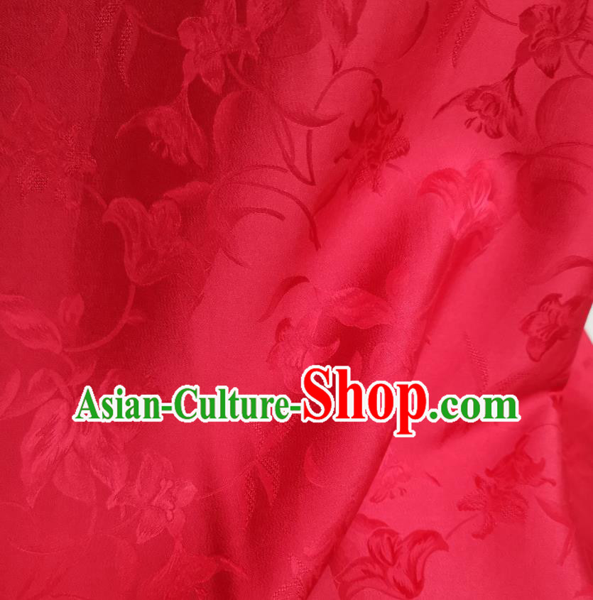 Chinese Classical Flowers Pattern Brocade Red Satin Cloth Traditional Cheongsam Jacquard Drapery Silk Fabric