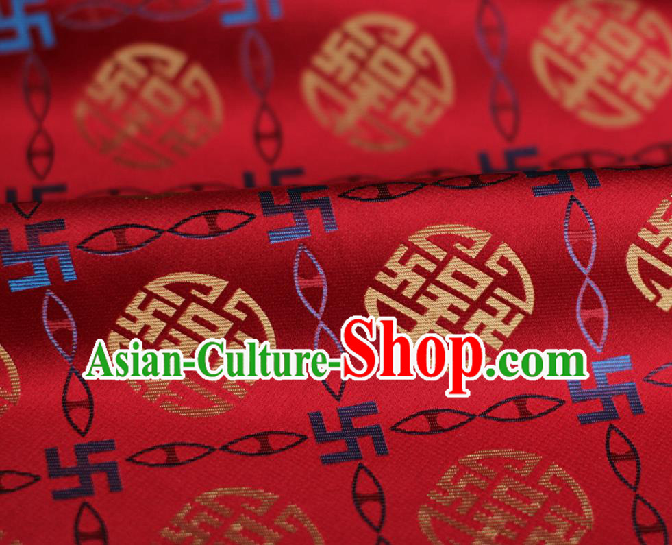 Chinese Silk Fabric Classical Lucky Pattern Song Brocade Red Tapestry Cloth Traditional Cheongsam Jacquard Drapery