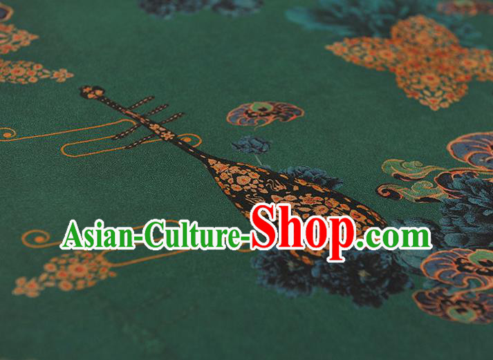 Chinese Green Gambiered Guangdong Gauze Traditional Pipa Lute Pattern Dress Fabric Cheongsam Silk Cloth