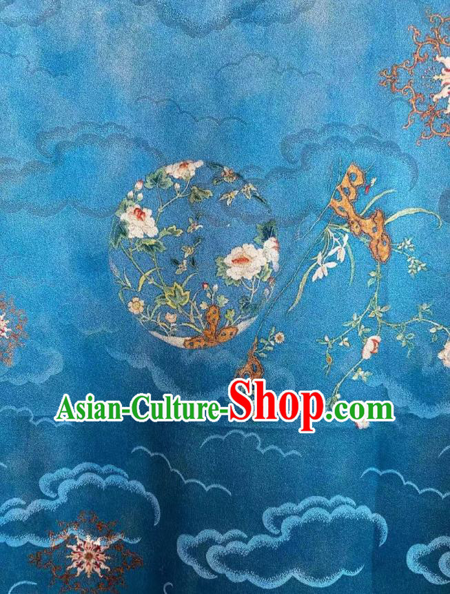 Chinese Classical Cloud Pattern Brocade Blue Tapestry Cloth Traditional Qipao Dress Jacquard Drapery Silk Fabric
