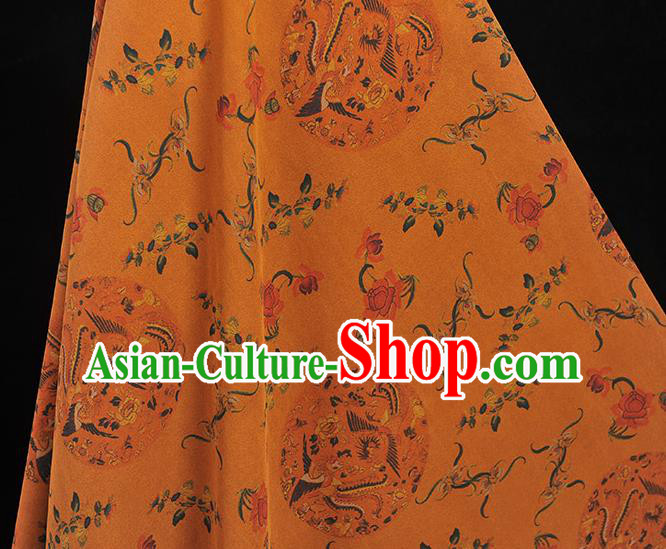 Chinese Cheongsam Ginger Silk Cloth Gambiered Guangdong Gauze Traditional Phoenix Peony Pattern Dress Fabric