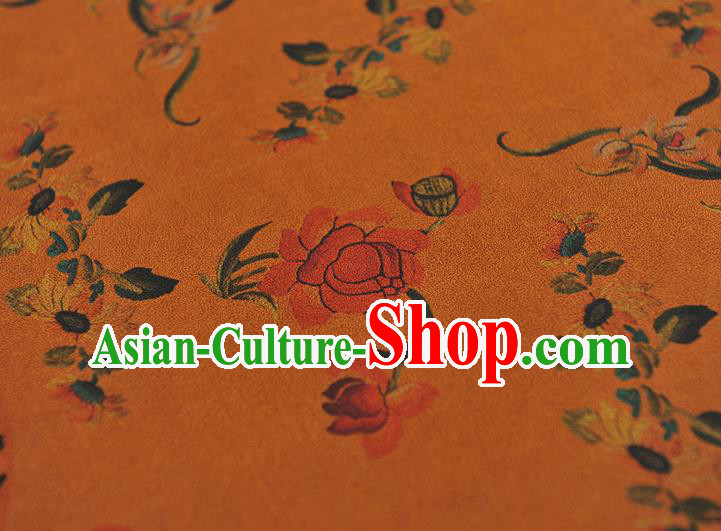 Chinese Cheongsam Ginger Silk Cloth Gambiered Guangdong Gauze Traditional Phoenix Peony Pattern Dress Fabric
