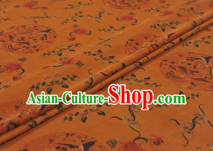 Chinese Cheongsam Ginger Silk Cloth Gambiered Guangdong Gauze Traditional Phoenix Peony Pattern Dress Fabric