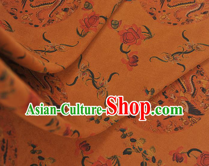 Chinese Cheongsam Ginger Silk Cloth Gambiered Guangdong Gauze Traditional Phoenix Peony Pattern Dress Fabric