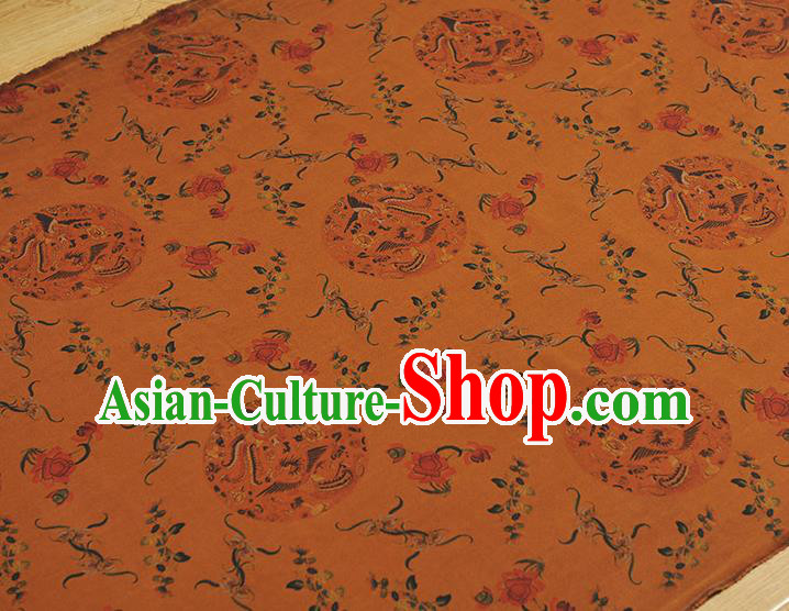 Chinese Cheongsam Ginger Silk Cloth Gambiered Guangdong Gauze Traditional Phoenix Peony Pattern Dress Fabric