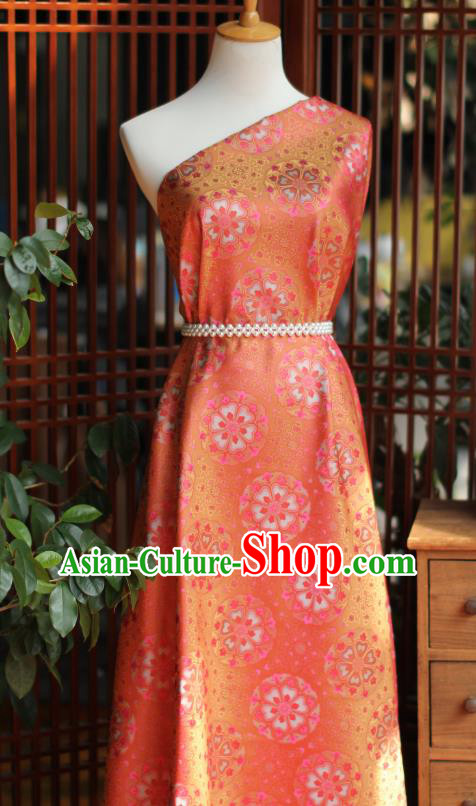 Chinese Silk Fabric Classical Flowers Pattern Brocade Orange Tapestry Cloth Traditional Qipao Dress Drapery