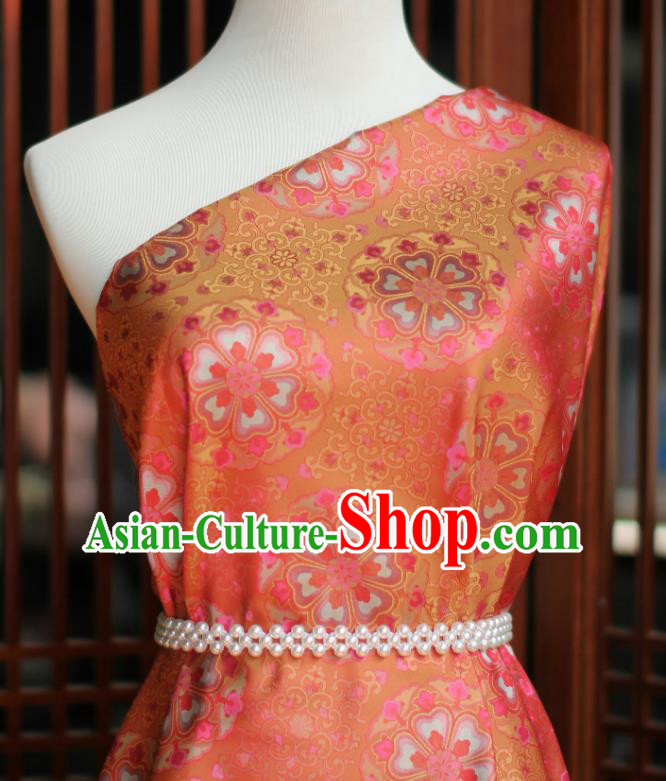 Chinese Silk Fabric Classical Flowers Pattern Brocade Orange Tapestry Cloth Traditional Qipao Dress Drapery