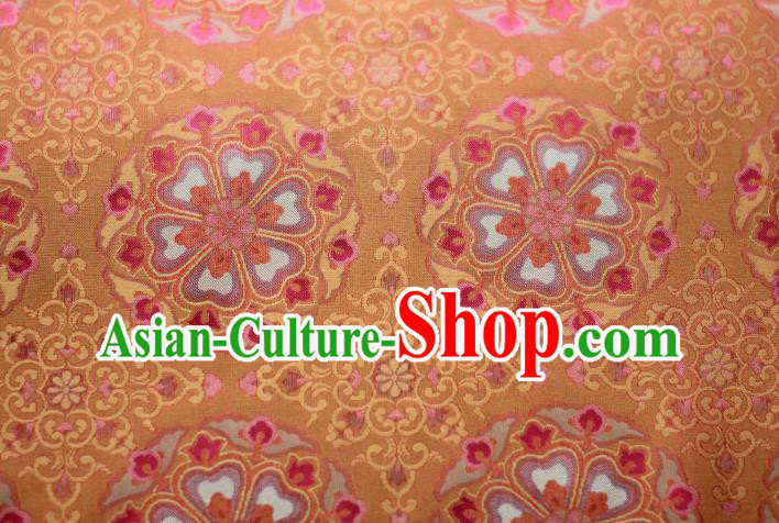 Chinese Silk Fabric Classical Flowers Pattern Brocade Orange Tapestry Cloth Traditional Qipao Dress Drapery