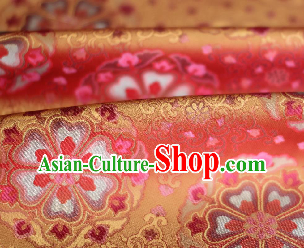 Chinese Silk Fabric Classical Flowers Pattern Brocade Orange Tapestry Cloth Traditional Qipao Dress Drapery