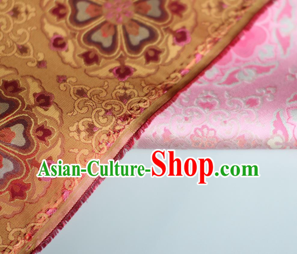 Chinese Silk Fabric Classical Flowers Pattern Brocade Orange Tapestry Cloth Traditional Qipao Dress Drapery