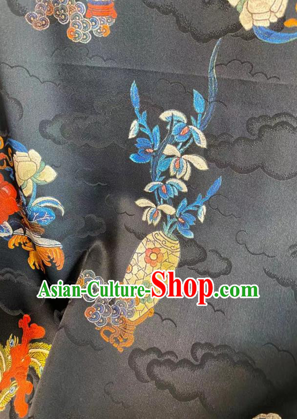 Chinese Traditional Qipao Dress Drapery Black Silk Fabric Classical Clouds Pattern Brocade Qing Dynasty Tapestry Cloth