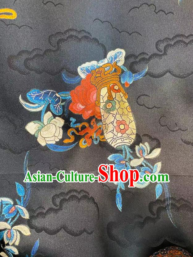 Chinese Traditional Qipao Dress Drapery Black Silk Fabric Classical Clouds Pattern Brocade Qing Dynasty Tapestry Cloth