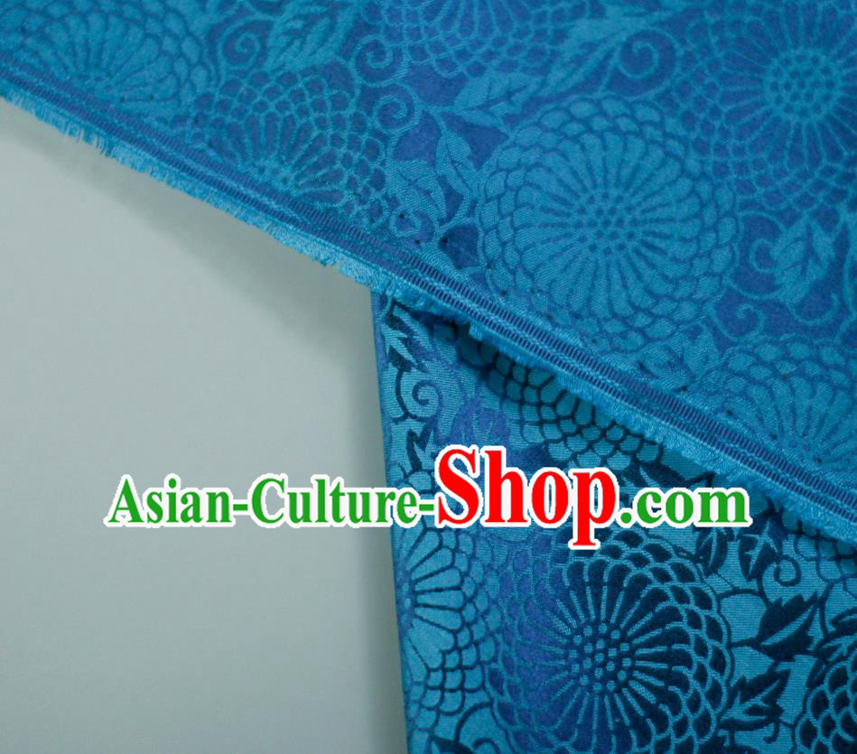 Chinese Blue Tapestry Cloth Traditional Qipao Dress Drapery Silk Fabric Classical Calendula Pattern Brocade