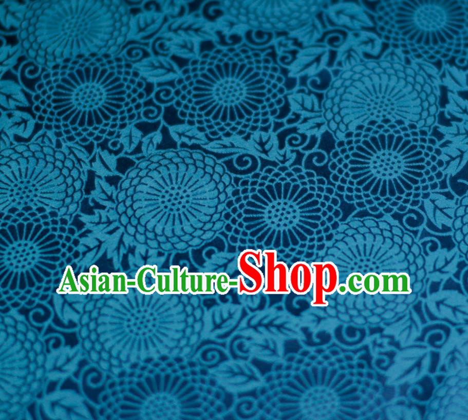Chinese Blue Tapestry Cloth Traditional Qipao Dress Drapery Silk Fabric Classical Calendula Pattern Brocade