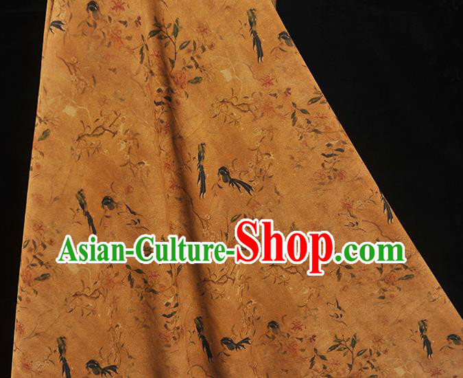 Chinese Gambiered Guangdong Gauze Traditional Birds Pattern Dress Fabric Cheongsam Ginger Silk Cloth