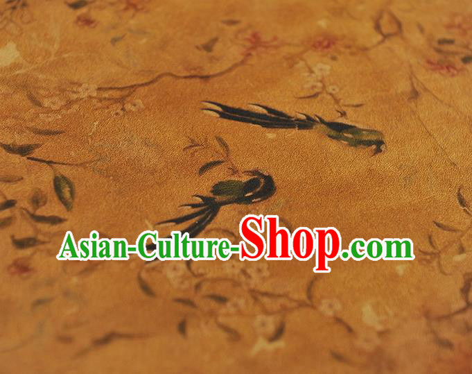 Chinese Gambiered Guangdong Gauze Traditional Birds Pattern Dress Fabric Cheongsam Ginger Silk Cloth
