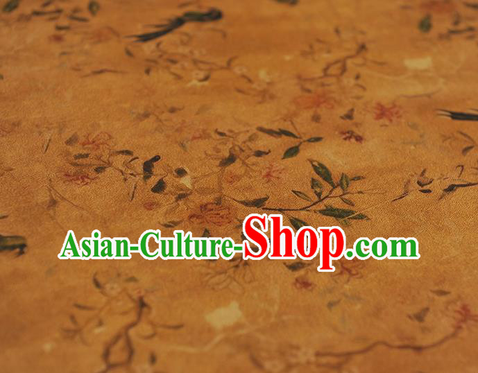 Chinese Gambiered Guangdong Gauze Traditional Birds Pattern Dress Fabric Cheongsam Ginger Silk Cloth