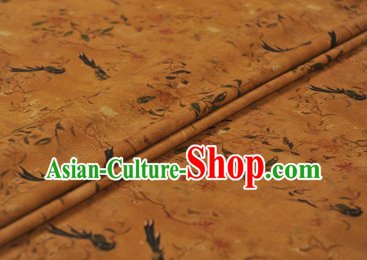 Chinese Gambiered Guangdong Gauze Traditional Birds Pattern Dress Fabric Cheongsam Ginger Silk Cloth
