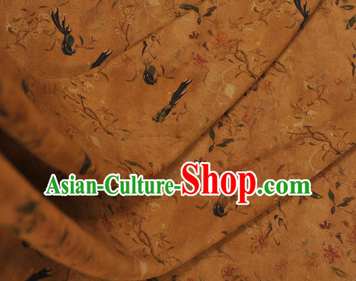 Chinese Gambiered Guangdong Gauze Traditional Birds Pattern Dress Fabric Cheongsam Ginger Silk Cloth