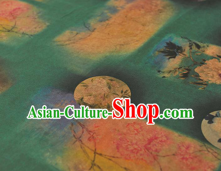 Chinese Cheongsam Green Silk Cloth Gambiered Guangdong Gauze Traditional Peony Pattern Dress Fabric