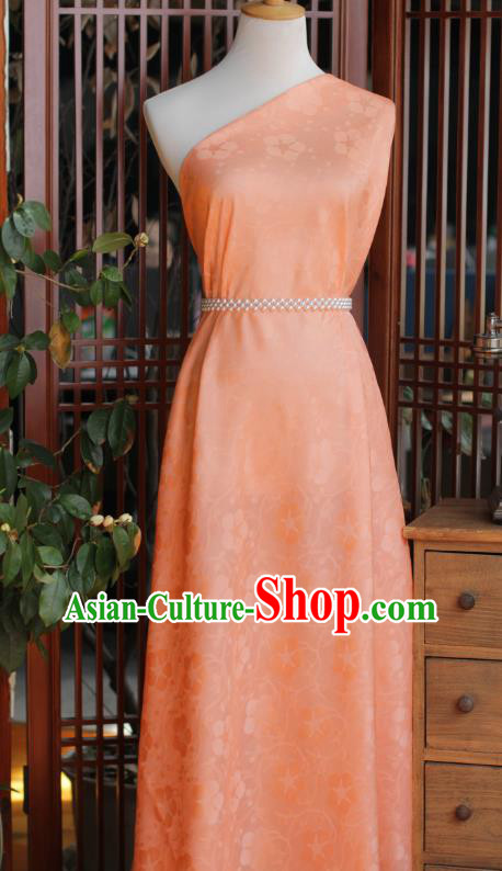 Chinese Traditional Qipao Dress Drapery Orange Silk Fabric Classical Plum Blossom Pattern Brocade Jacquard Tapestry Cloth