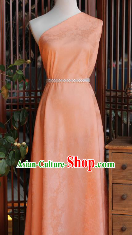 Chinese Jacquard Tapestry Cloth Traditional Qipao Dress Drapery Orange Silk Fabric Classical Peony Pattern Brocade