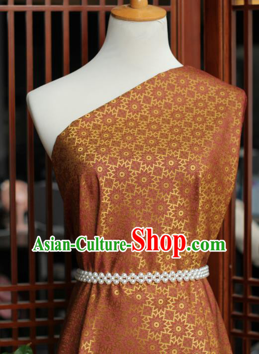 Chinese Silk Fabric Classical Flowers Pattern Orange Brocade Jacquard Tapestry Cloth Traditional Qipao Dress Drapery